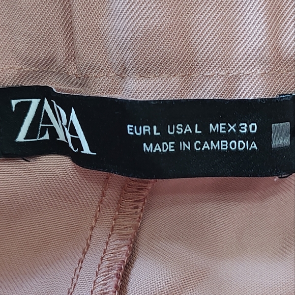 Zara Light Pink Paper bag Waist Belted Pants Size L - Picture 5 of 5
